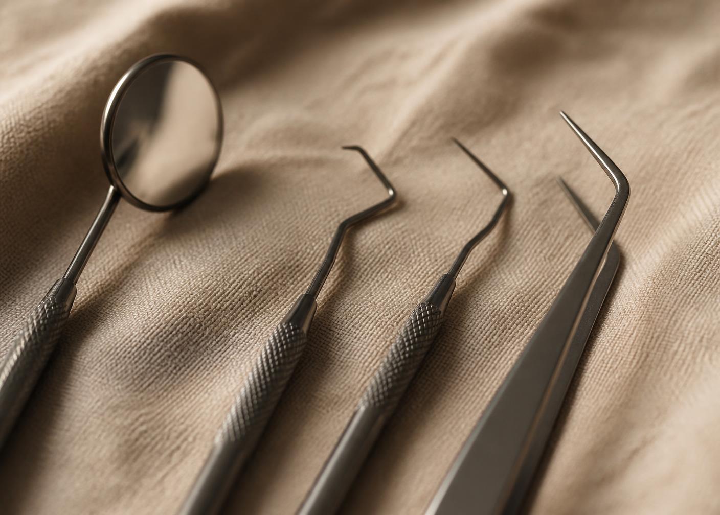 Instrumentais odontológicos de precisão em composição editorial